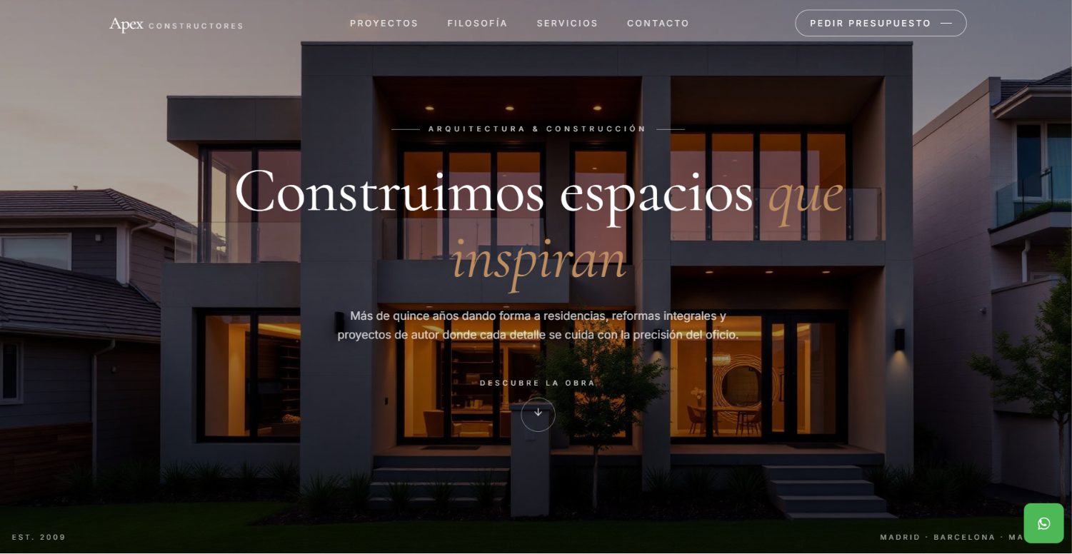 Apex Constructores — Hero · Construimos espacios
