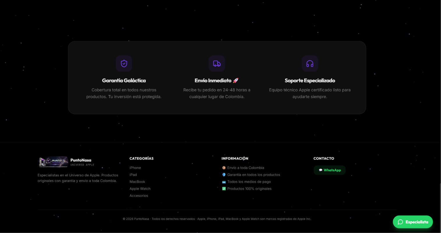 PuntoNasa — Beneficios + Footer