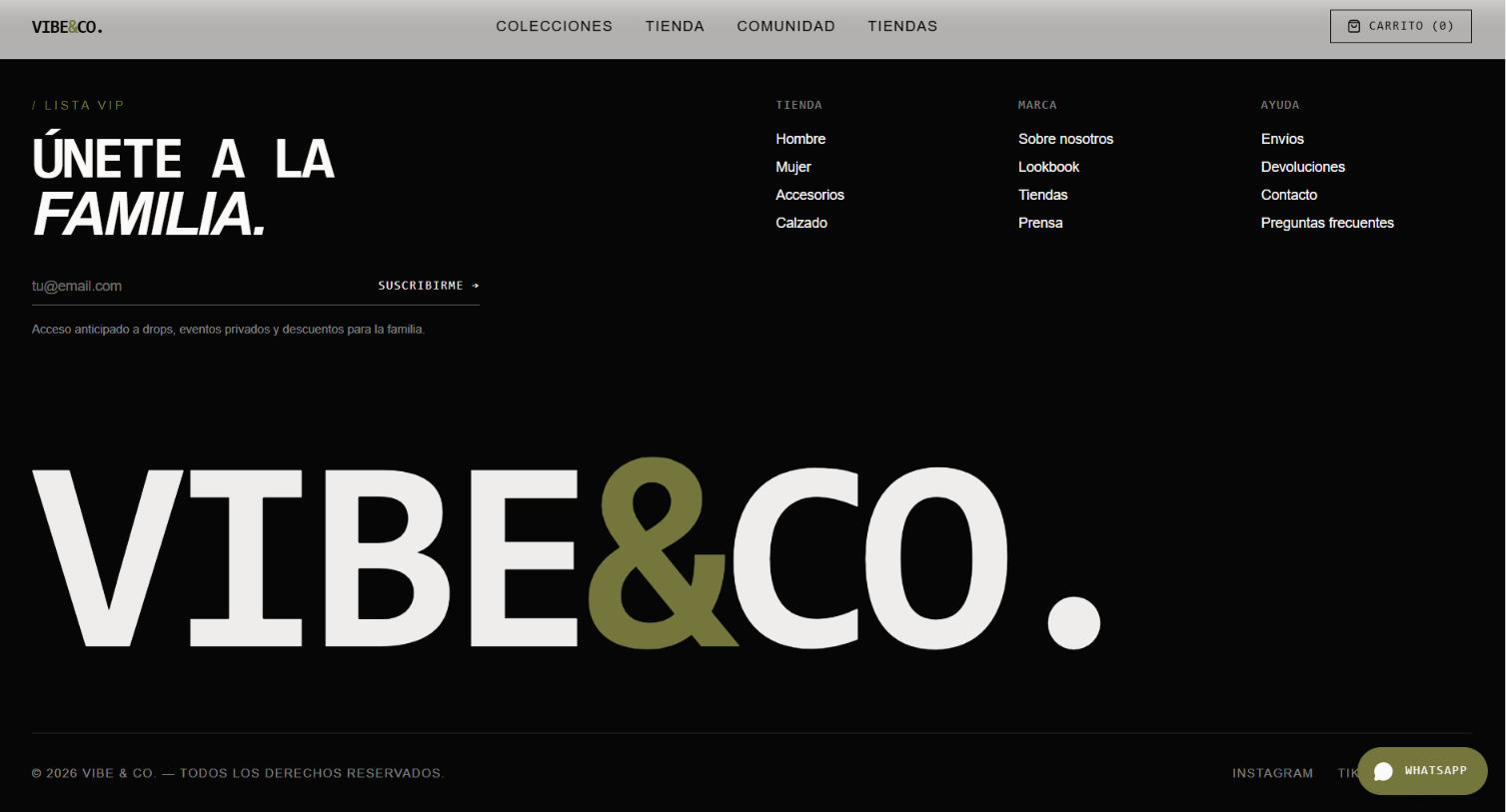 VIBE&CO — Lista VIP + Footer